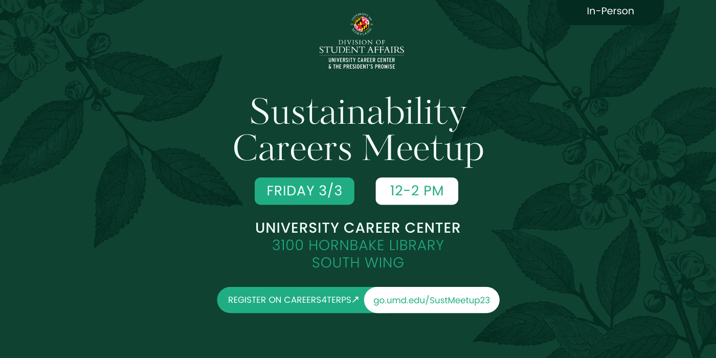 A promotional image for the sustainability careers meet up event. 