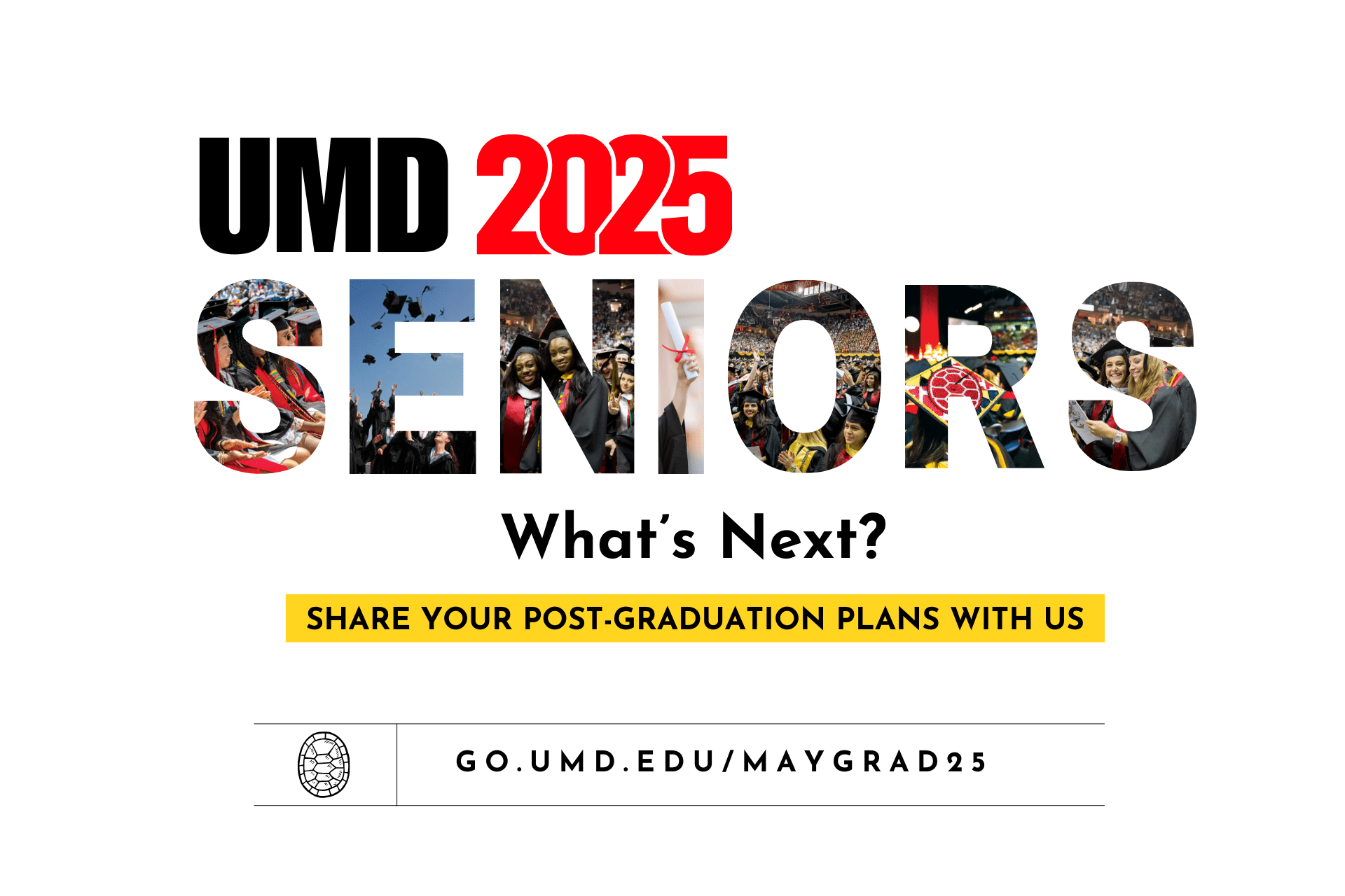 SENIORS is spelled out with images of students graduating within the lettering.