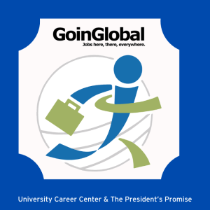 GoinGlobal logo on a blue background with university career center title text below the image.