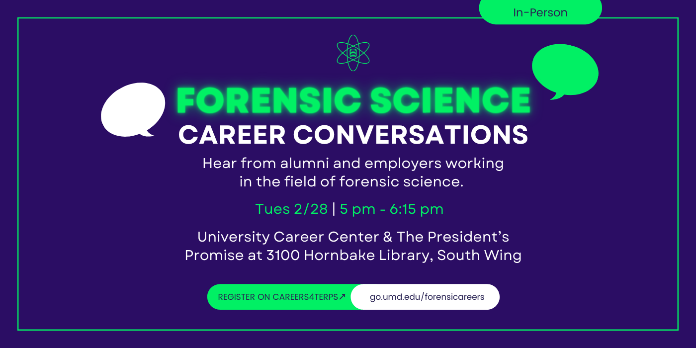 A promotional image for the Forensic Sciences Career Conversations