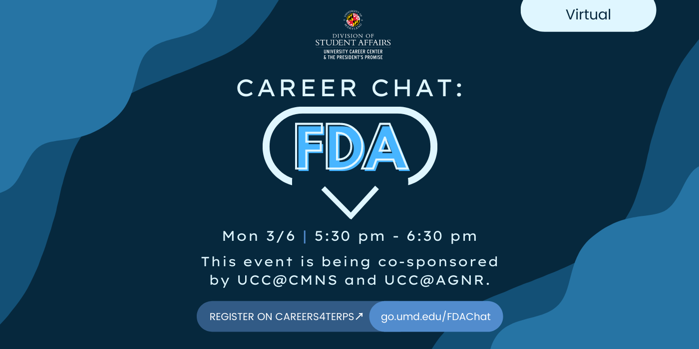 A promotional image for the Career Chat FDA event. 