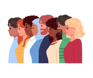 An animated picture of a group of different people standing next to each other.