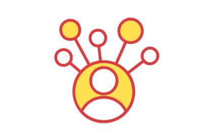 A icon of a person with different bubble connections. 