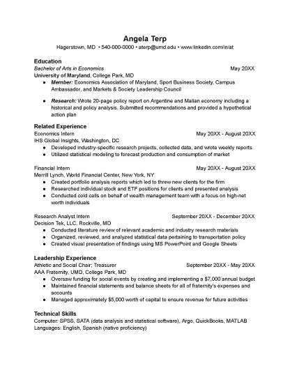 Later stage undergraduate resume.