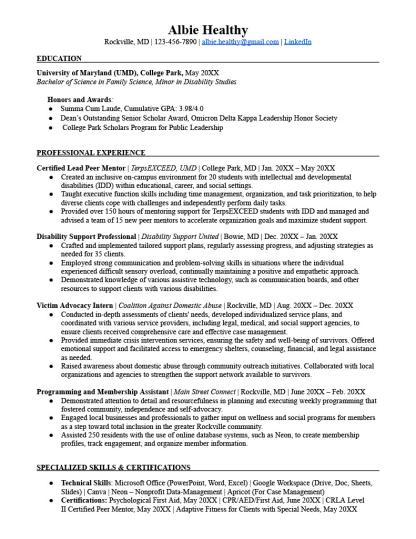 Health-related resume sample
