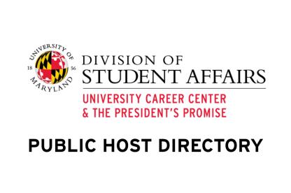 Graphic featuring the University of Maryland Division of Student Affairs logo and the bold heading "Public Host Directory."