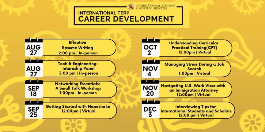 A full list of 2026 ISSS Career series dates, subjects and timeswith floating gears and lightbulbs as a background