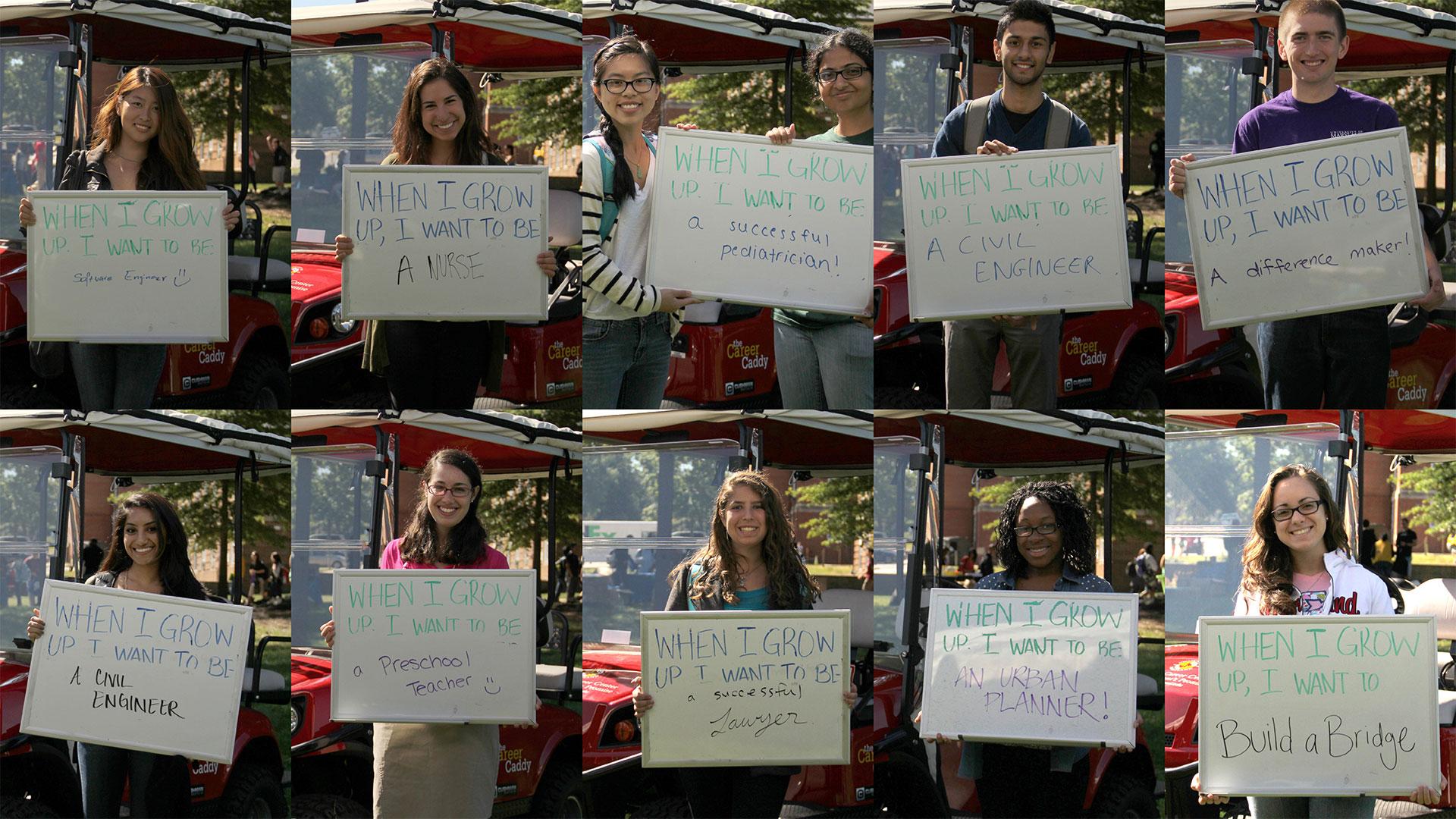 Collage of students holding up signs about diversity and inclusion