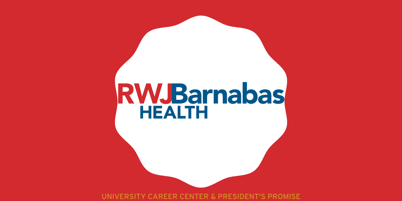 RWJBarnabas Logo surrounded by a white scalloped circle surrounded by a red rectangle