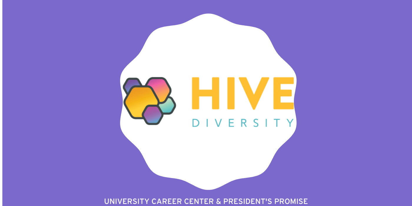 HIVE Diversity Logo which is a few hexagons in different colors and sizes on top of one another followed by "HIVE DIVERSITY" in uppercase text with "HIVE" in large bold yellow letters and "DIVERSITY" in lighter blue letters