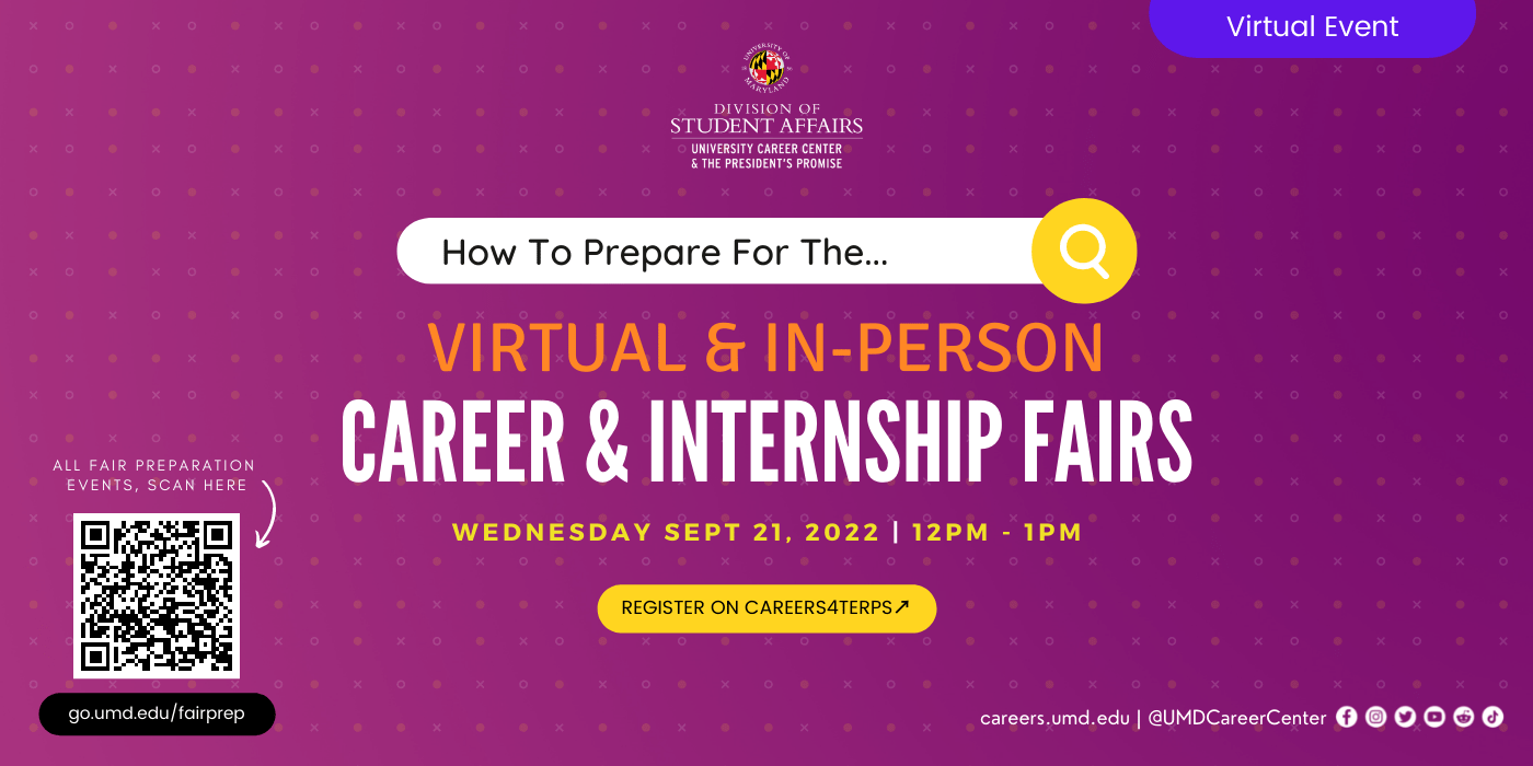 Graphic: How to Prepare for the Virtual and In-Person Career @ Internship Fairs