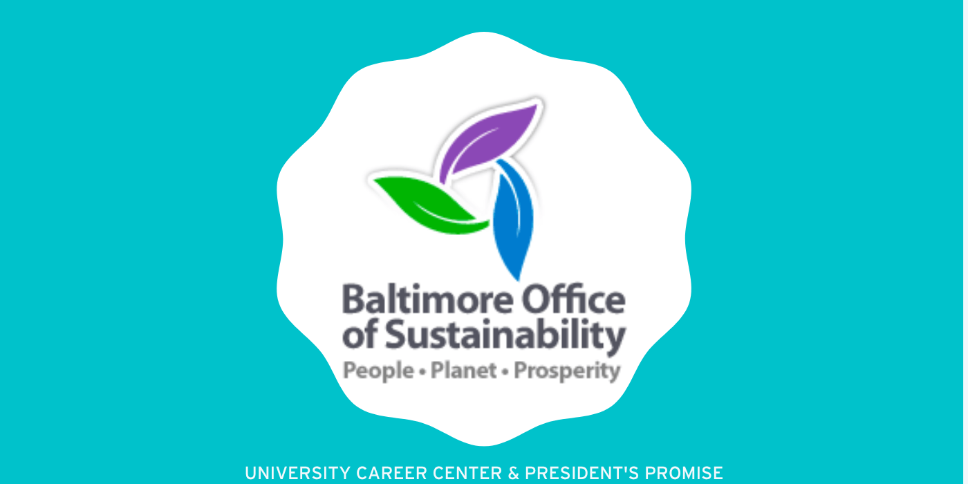 Baltimore Office of Sustainability logo in a white scalloped circle surrounded by a teal rectangle