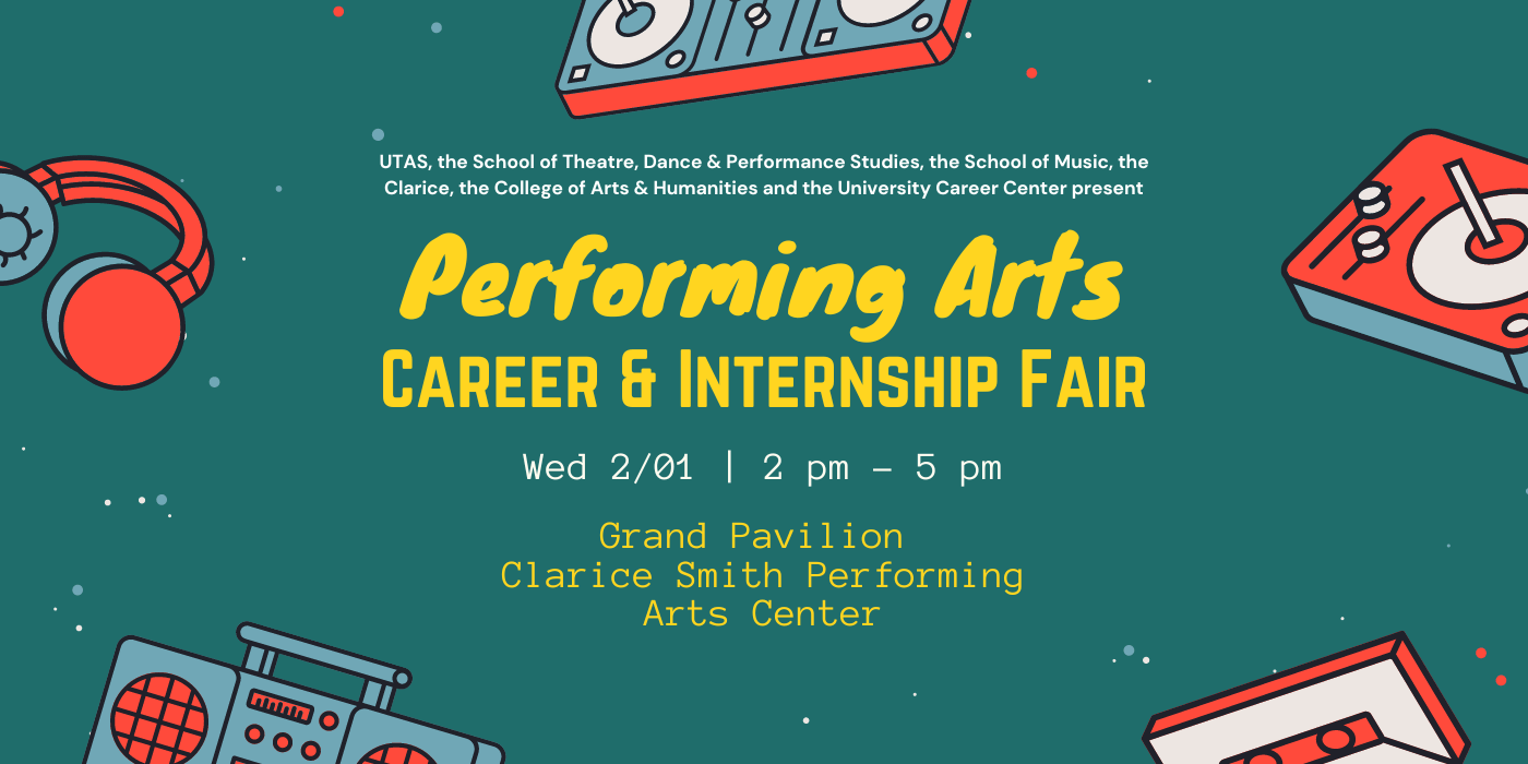 Graphic: Performing Arts Career & Internship Fair 2/1/23