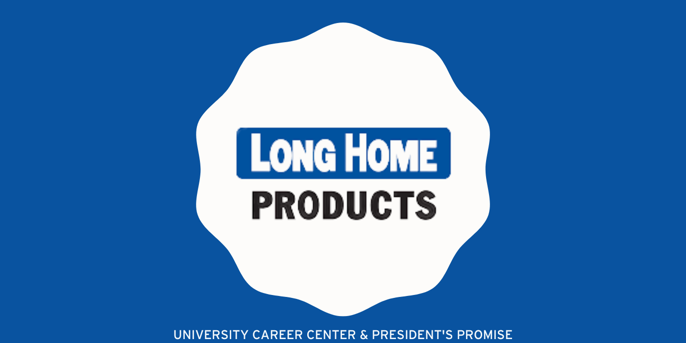 Long Home Products Logo in White Scalloped Circle in Blue Rectangle