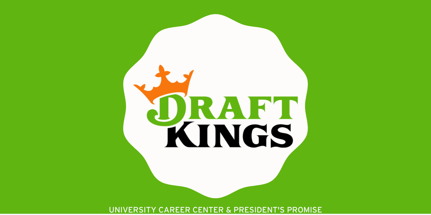 Draft Kings logo in white scalloped circle in green rectangle