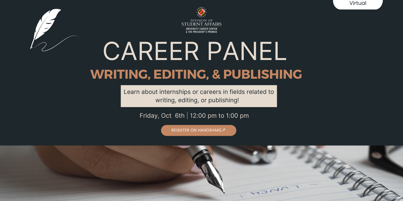 A promotion for the Career Panel Writing, Editing and Publishing. 