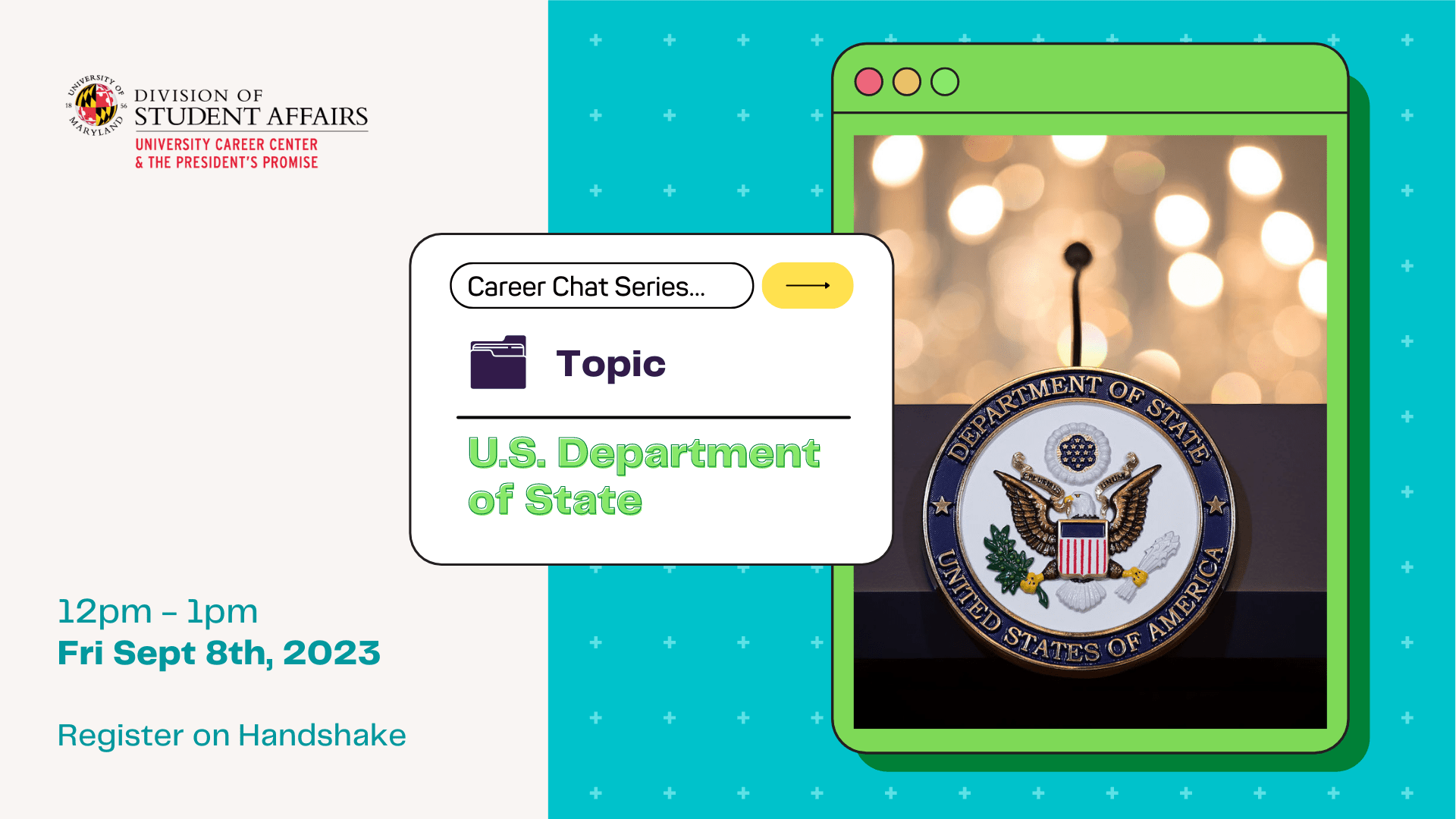 A promotional image for the Career Chat US Department of State