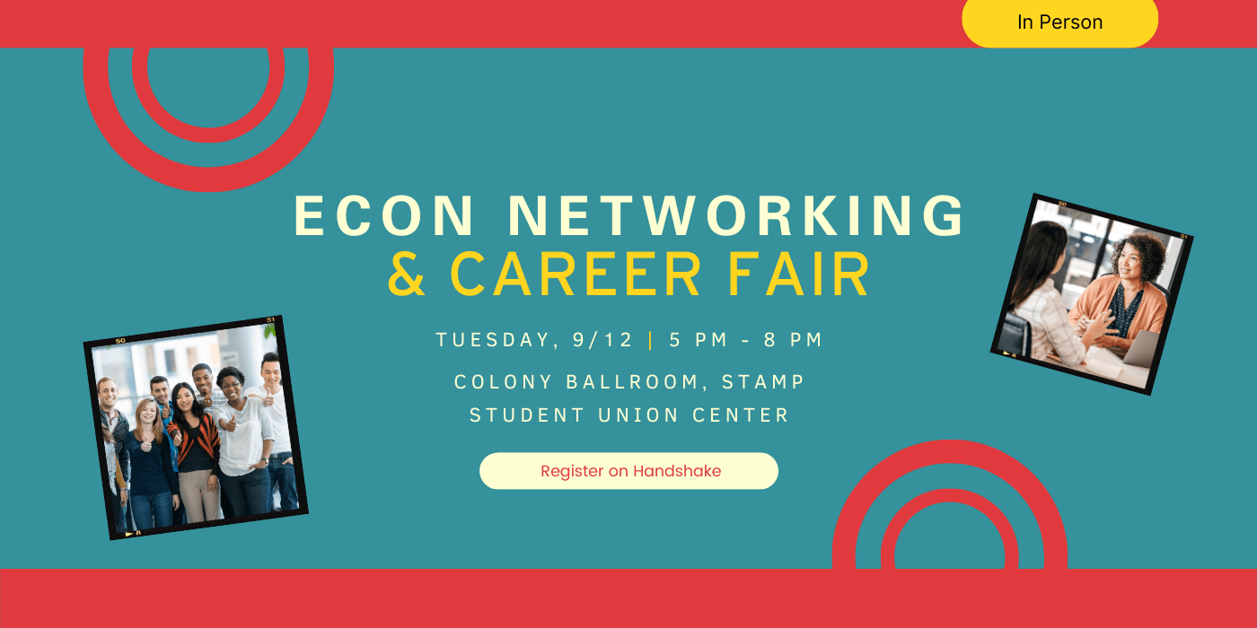 A promotional graphic for the Econ Networking & Career Fair. 