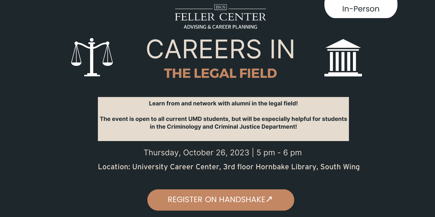 A promotional image for the careers in the legal field panel