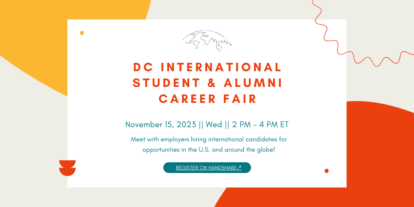 Promotion for the DC International Student & alumni career fair.