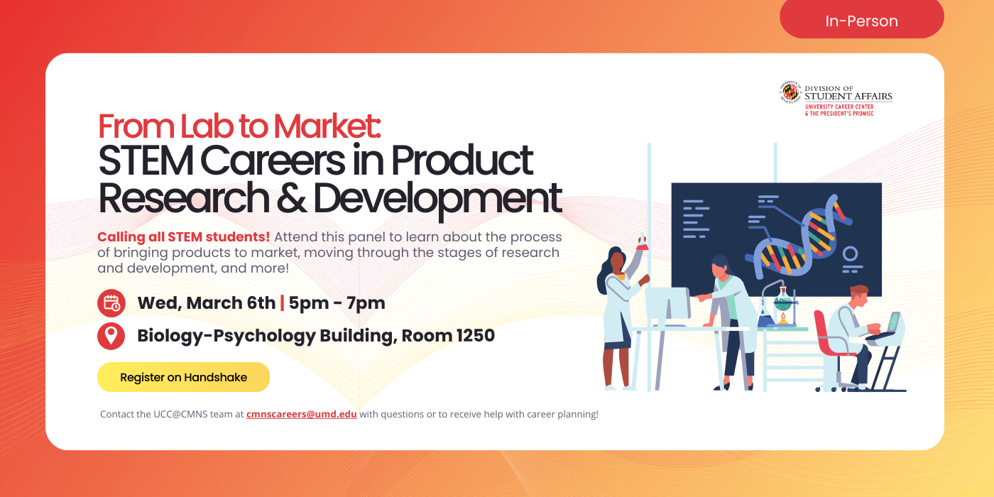 A promotion for STEM Careers in Product Research & Development.