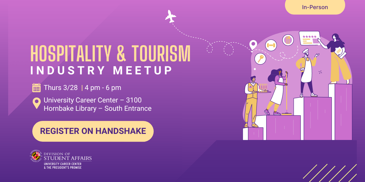 Hospitality & Tourism Industry Meet Up Promotion featuring event details. 