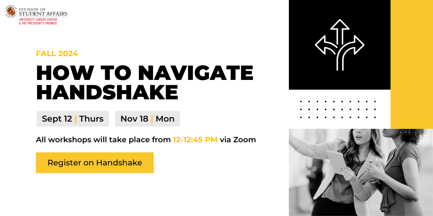 Promotion for the How to Navigate Handshake workshop series.