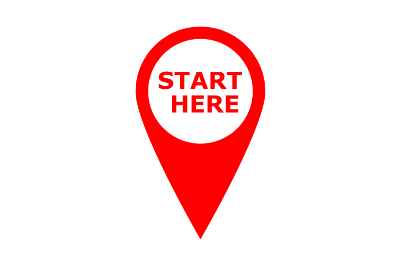 A geo tag point that says "start here"