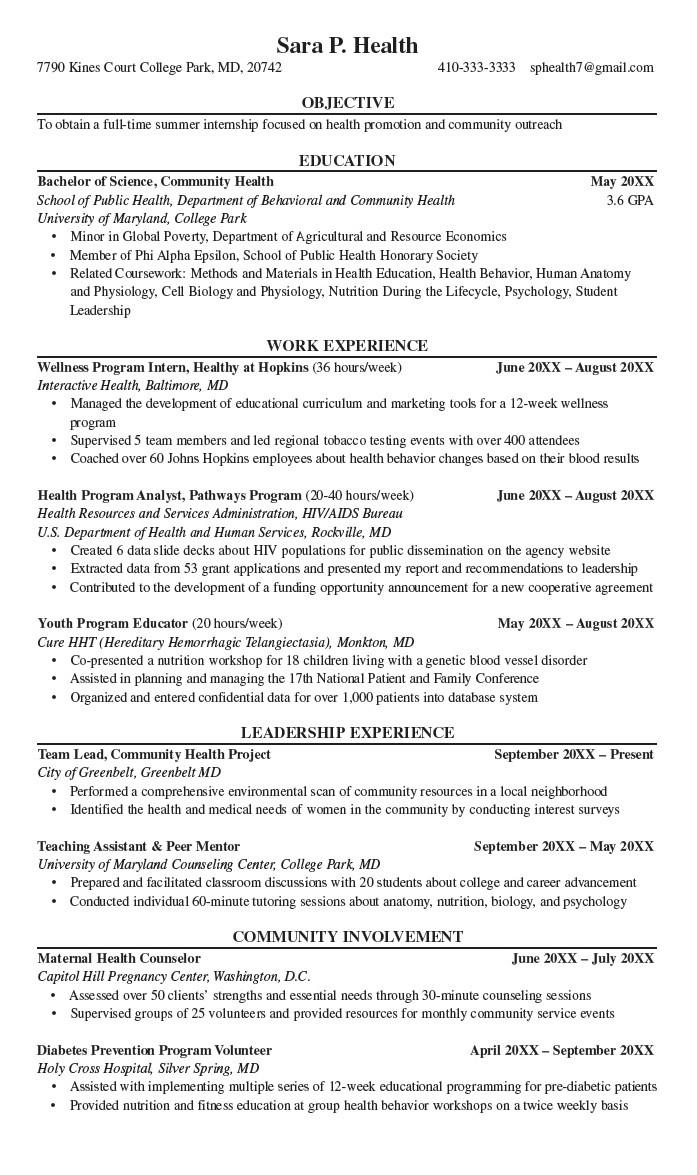 Health Sample Resume.