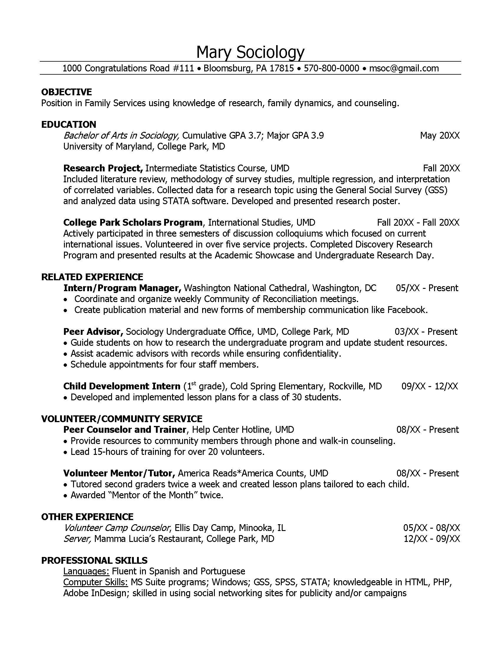 Sociology sample resume.