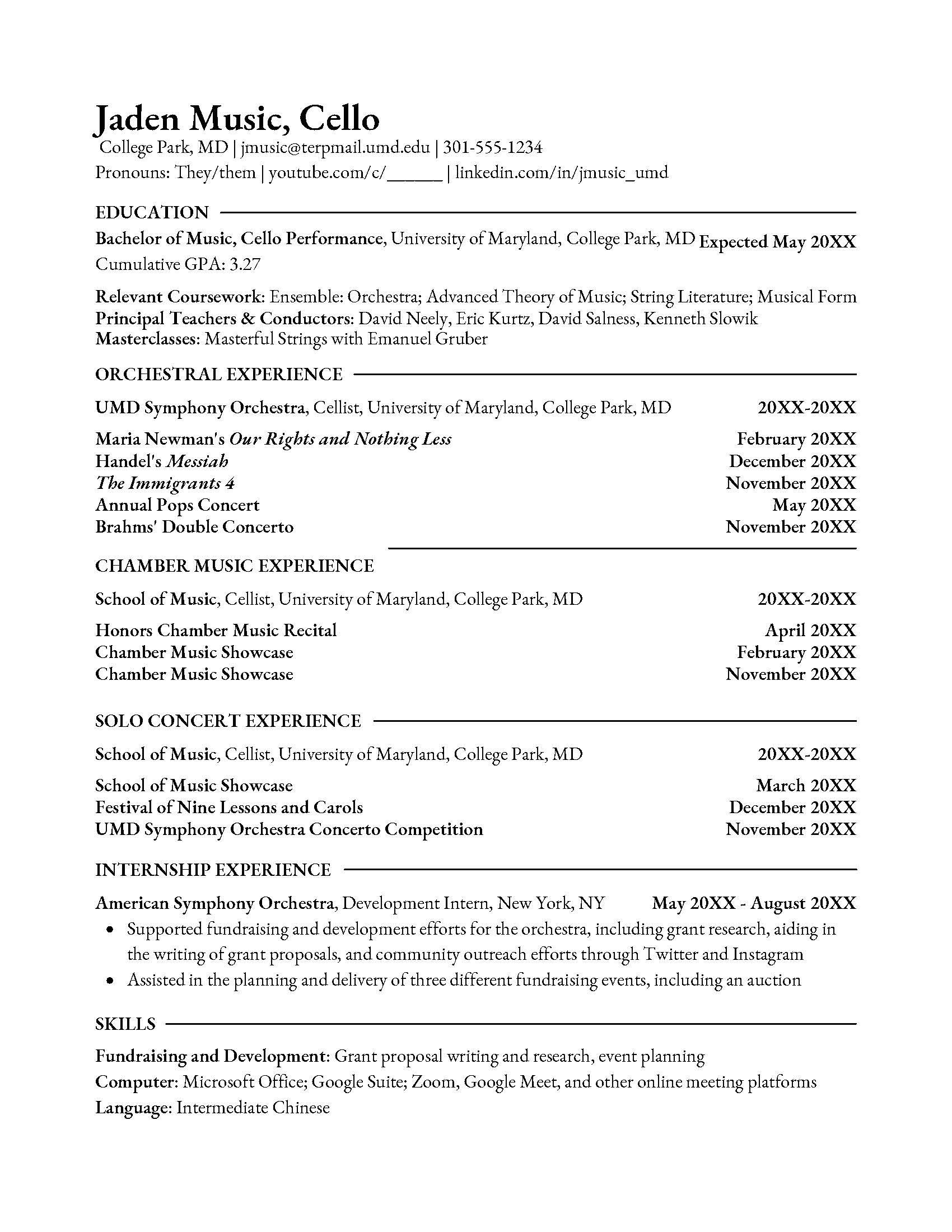 Music Sample Resume