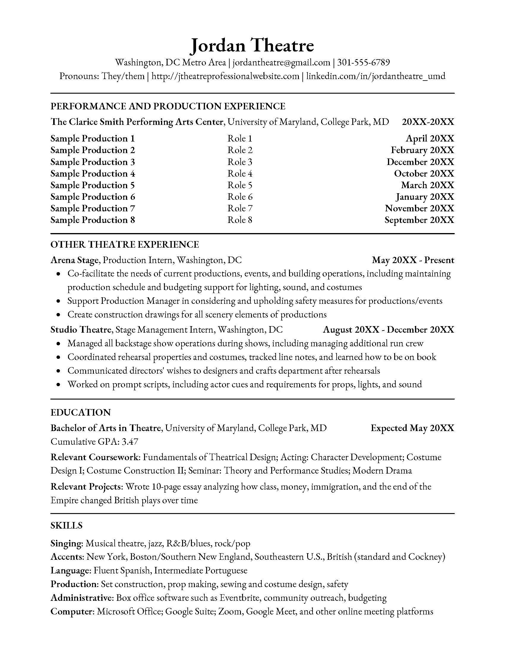 Theatre sample resume.