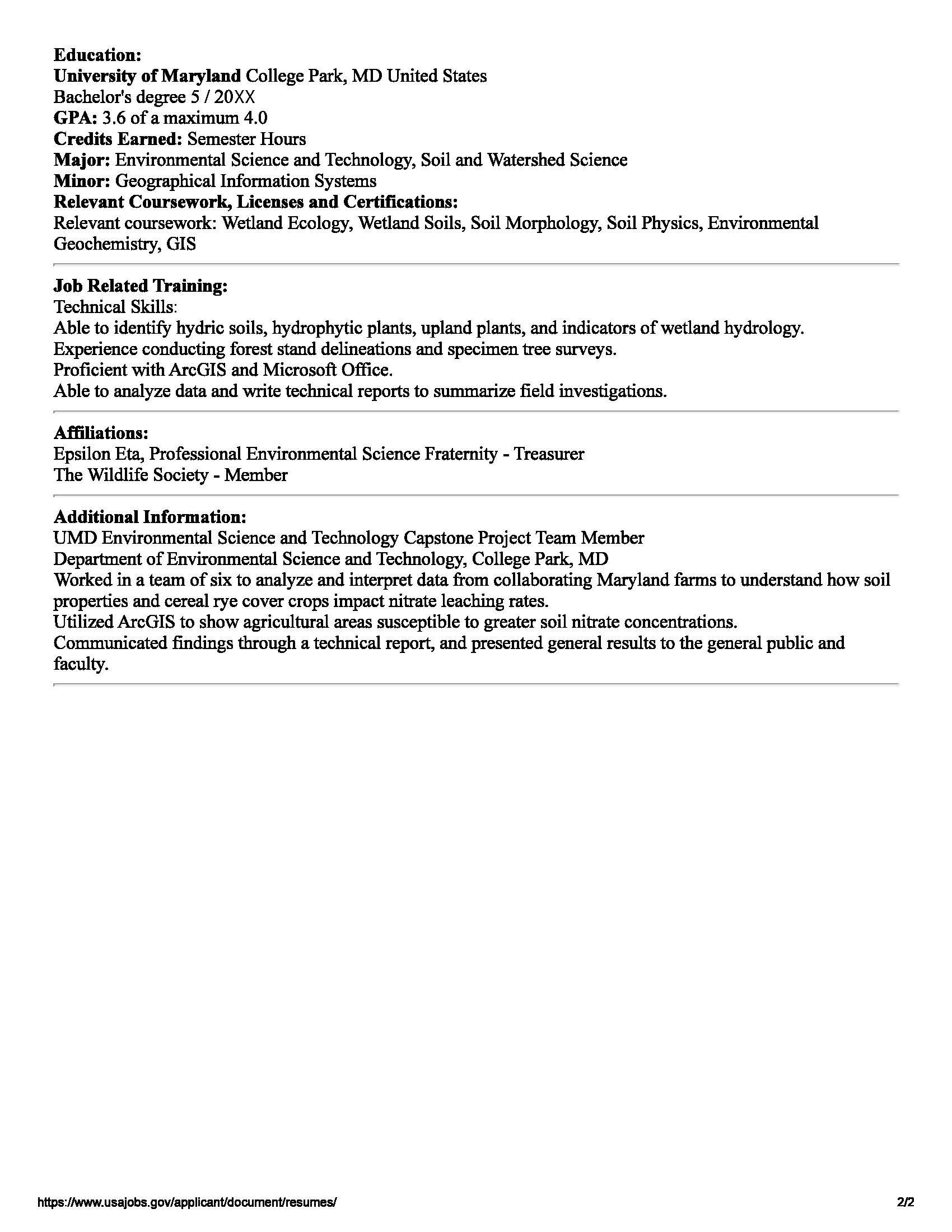 USAJOBS Resume Builder Sample.