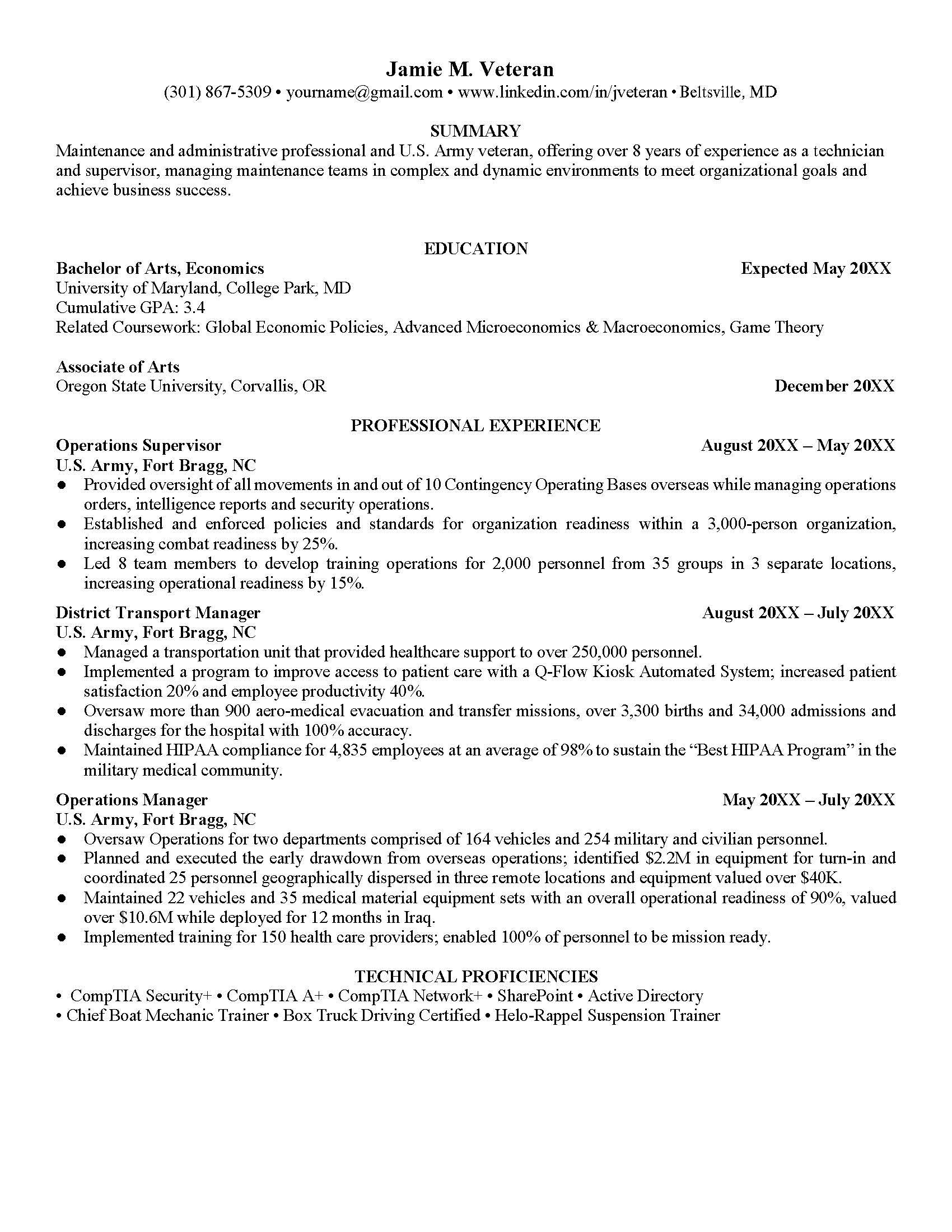 Veteran Sample Resume.