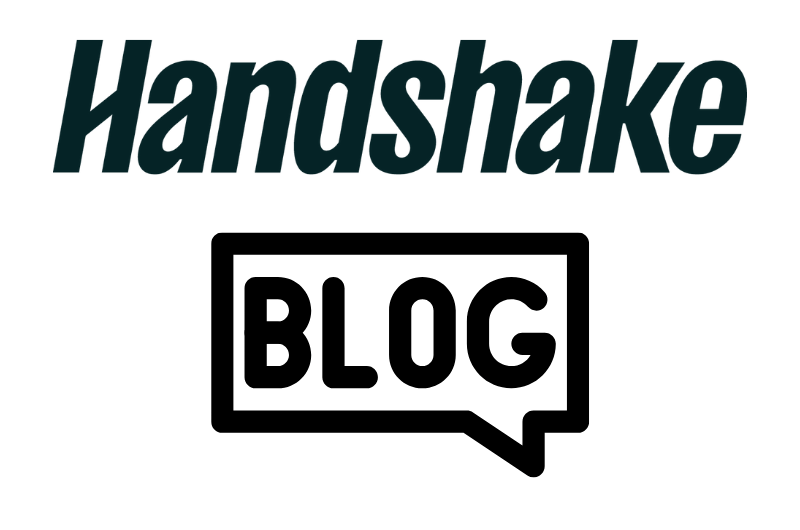 Handshake Logo written above a word caption that says "Blog".