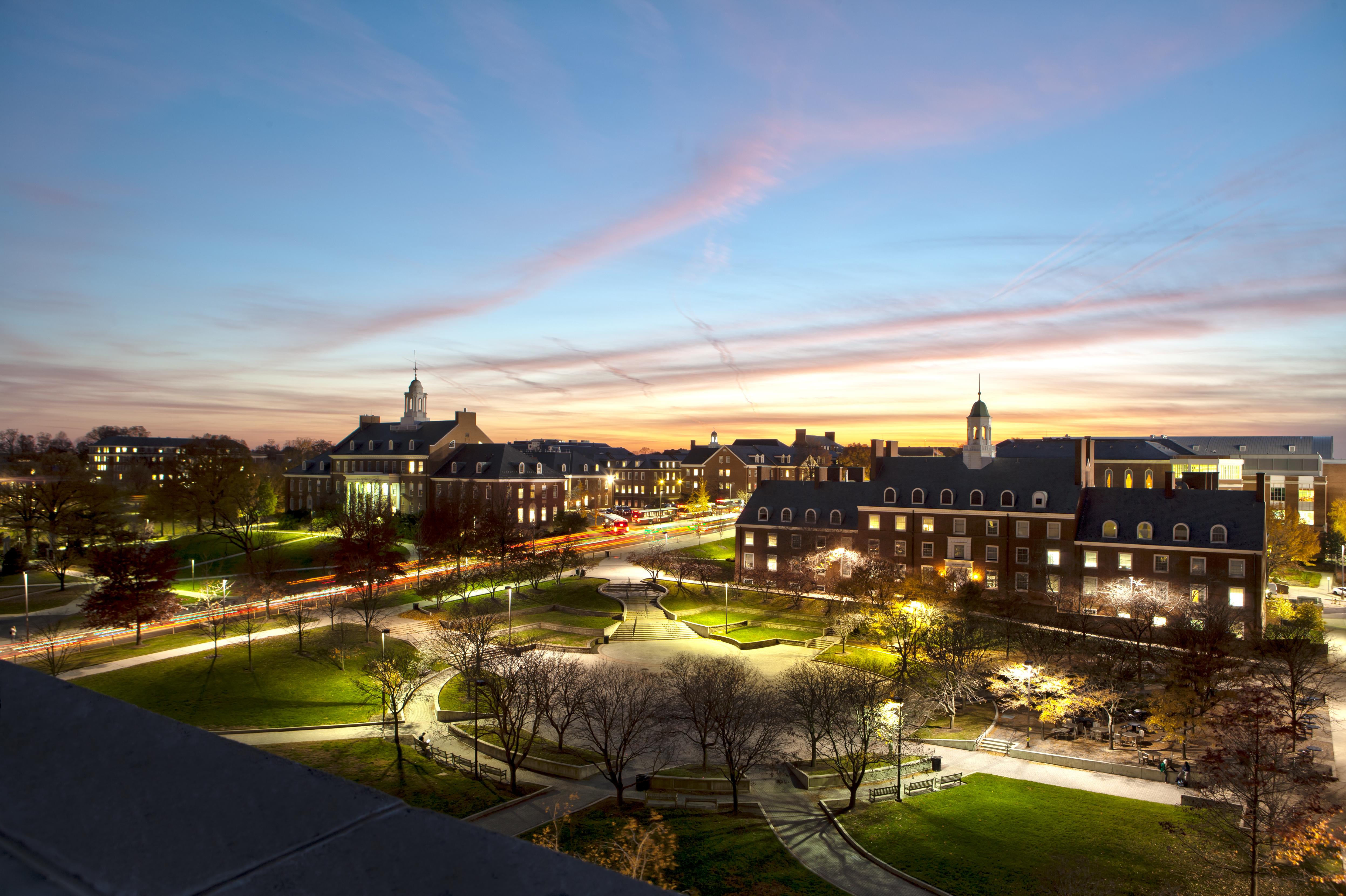 View of Hornbake Plaza from the roof of the Hornbake Library building