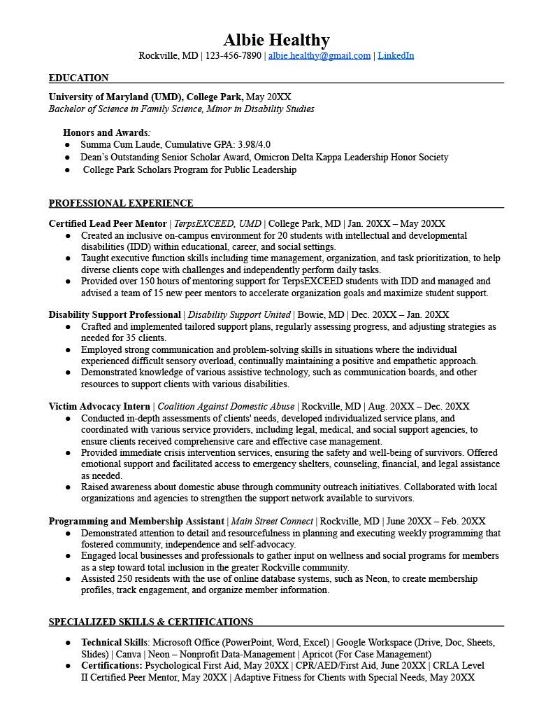 Health-related resume sample