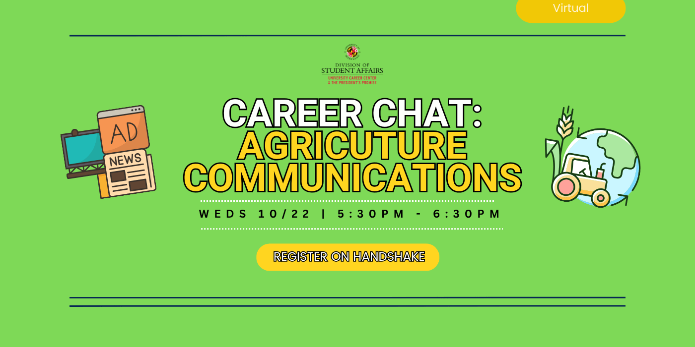 PR related items and a tractor circling the globe are in the image that is promoting the career chat.