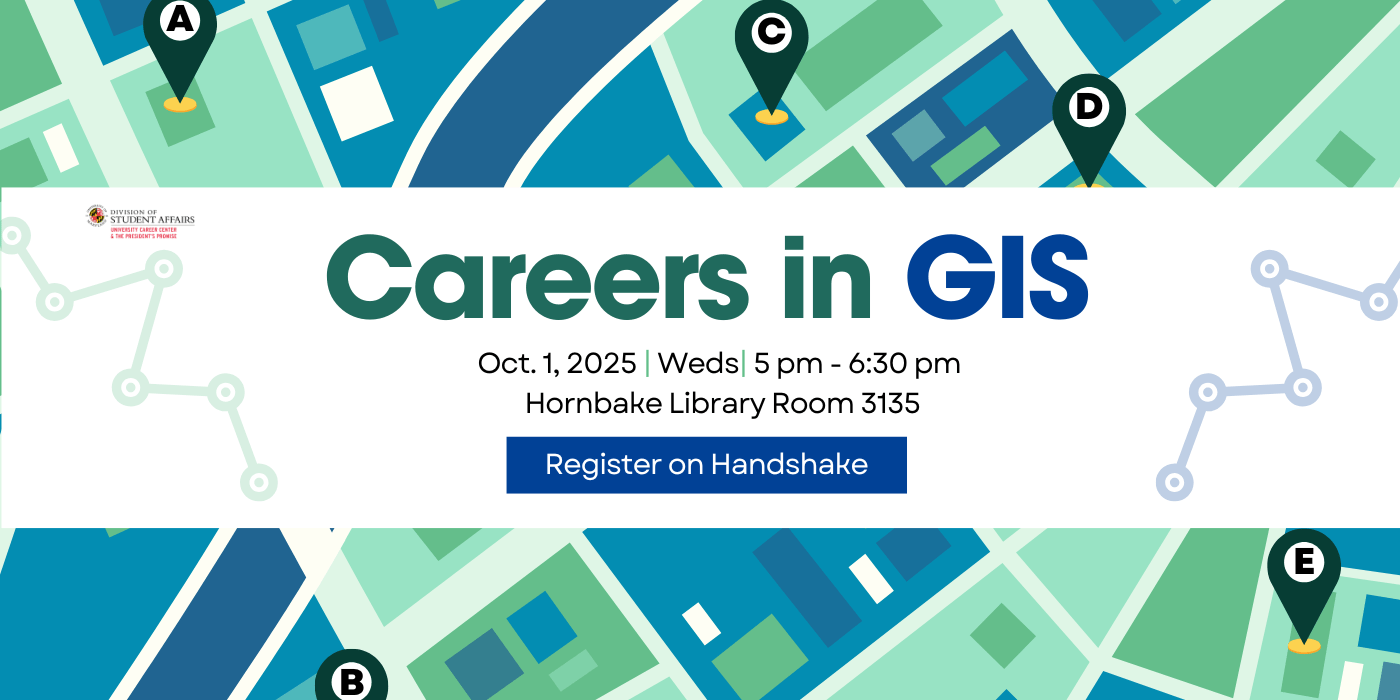 Career in GIS text along with the event details are in the foreground while map layout sits in the background.