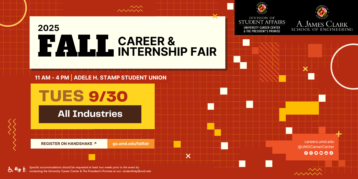 Fall Career & Internship Fair banner featuing event time, dates, and sponsor:Navsea.
