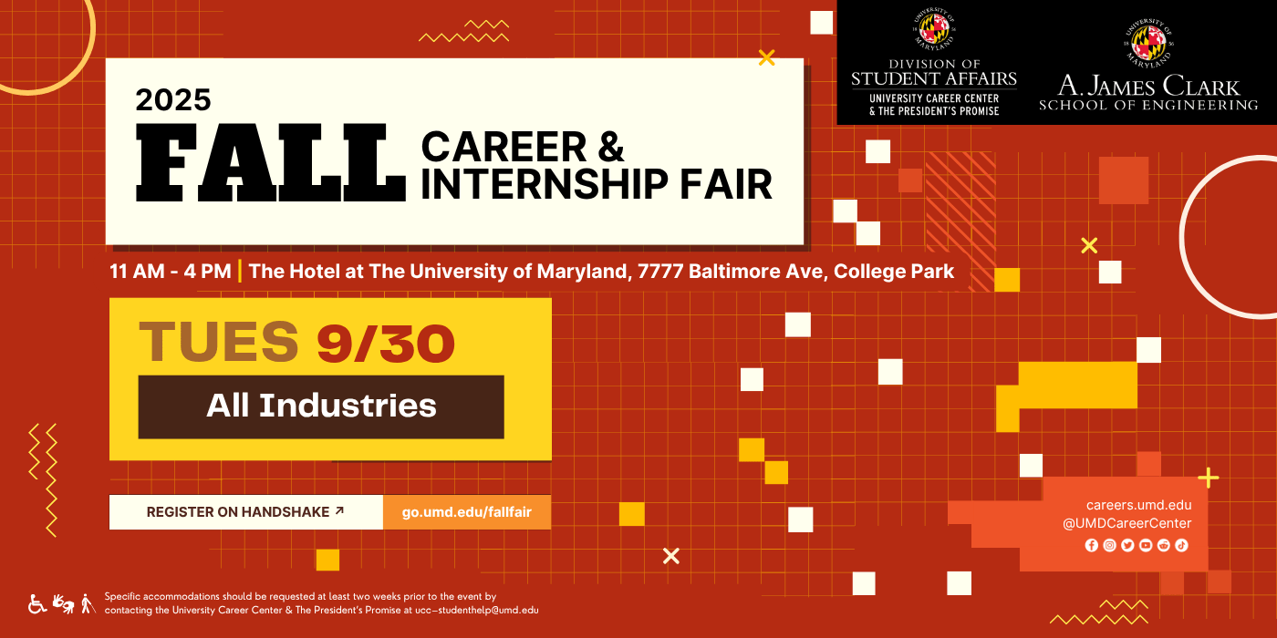 Fall Career & Internship Fair banner featuring event time, dates.