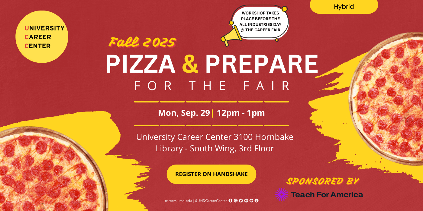 Two pizzas are placed on each side of the image promoting a workshop.