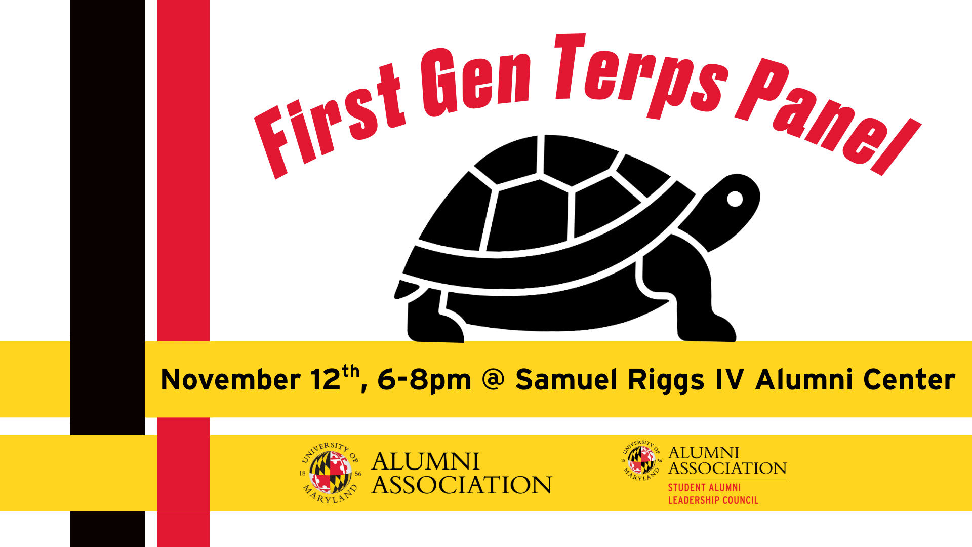An infographic including event details for the First Gen Terps Panel.