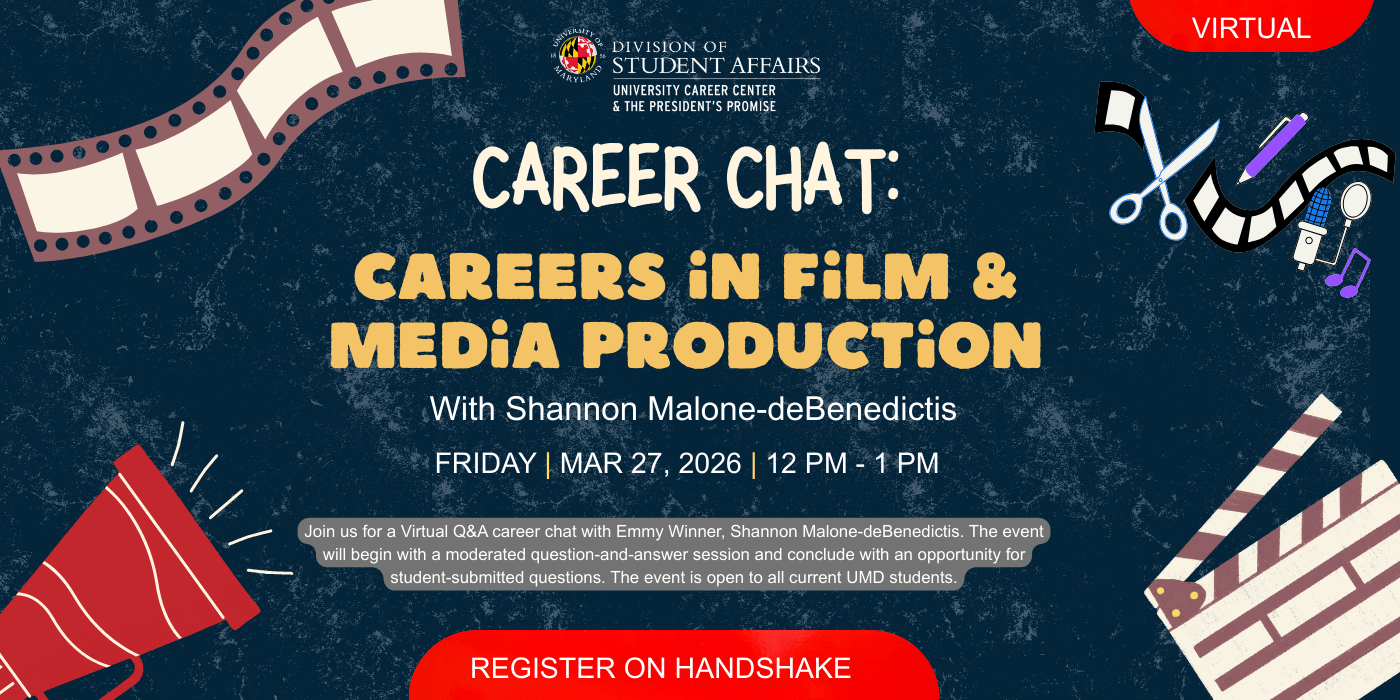 A promotional infographic for the Careers in Film & Media Production career panel.