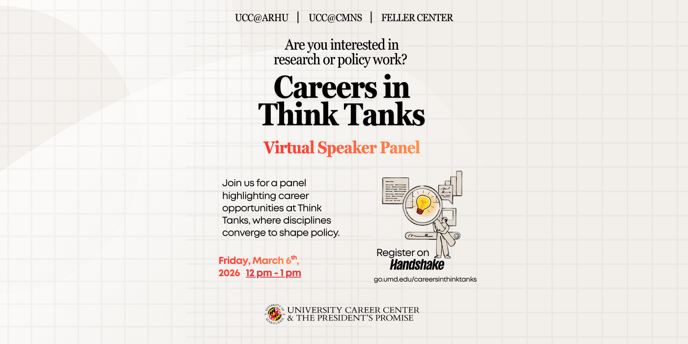 A promotional infographic for the careers in think tanks panel.