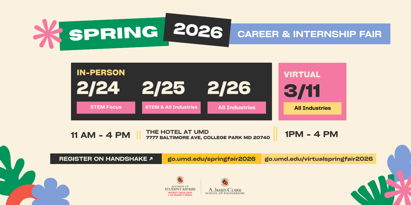 Promotional infographic for the Spring 2026 Career & Internship Fair. 