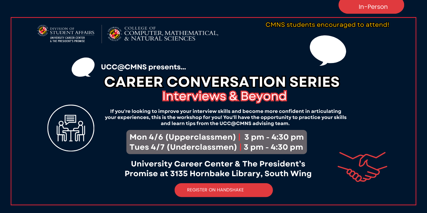 A promotional infographic promoting the career conversation series interviews and beyond workshop.