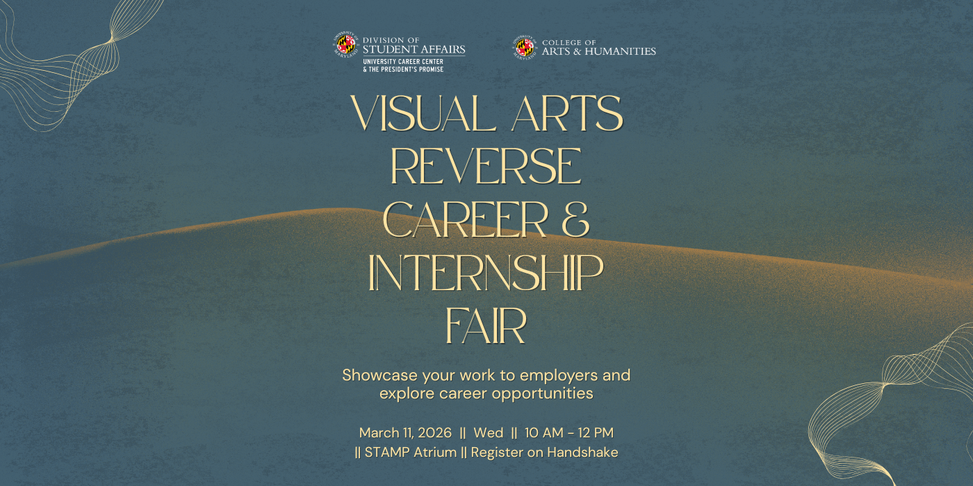 Promotional infographic for the 2026 Visual Arts Reverse Career & Internship Fair