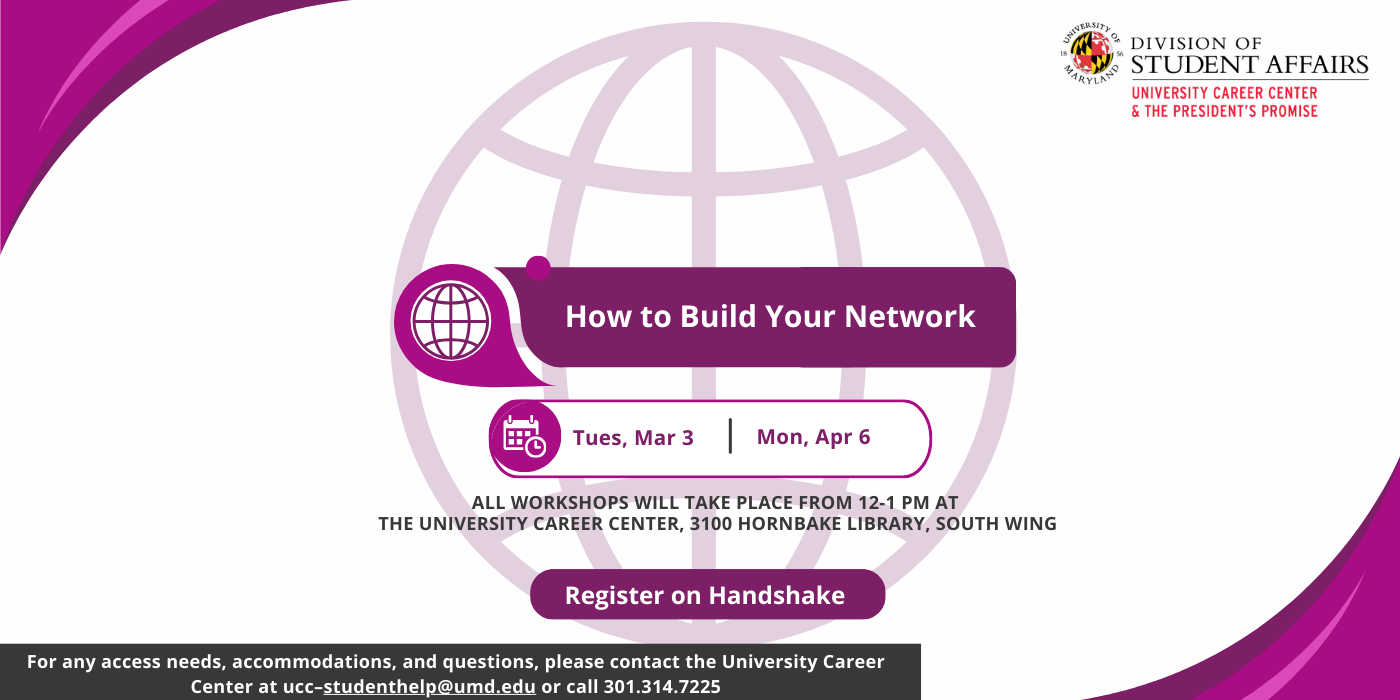 Promotional infographic for the How To Build your network workshop.