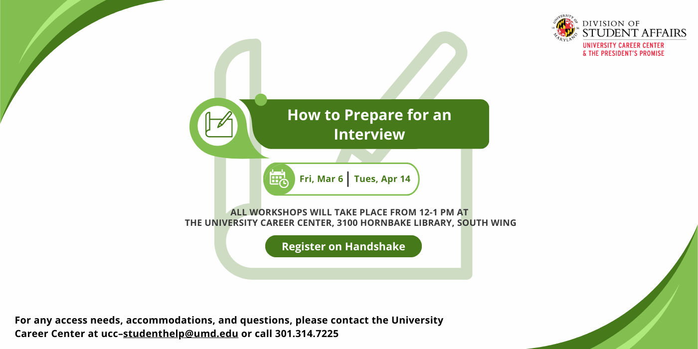 Promotional infographic for the how to prepare for an interview workshop.